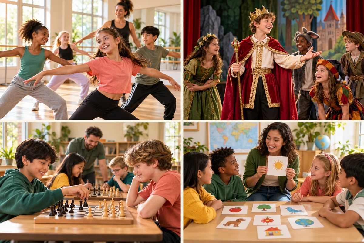Children enjoying dance, theatre, chess and creative activities